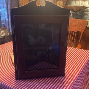 Wooden Wall Cabinet with Glass Door - burgundy
